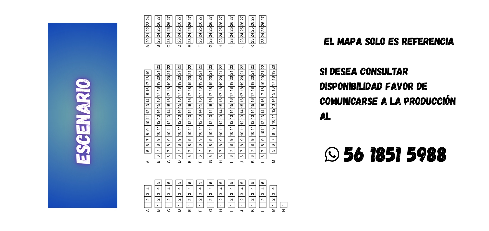 Foto de mapa de asientos disponibles del teatro AUDITORIO MUSEO DEL BARRO - Metepec  para la obra Por que no ¡¿Nos casamos?!  - METEPEC auditorio Museo del Barro 
