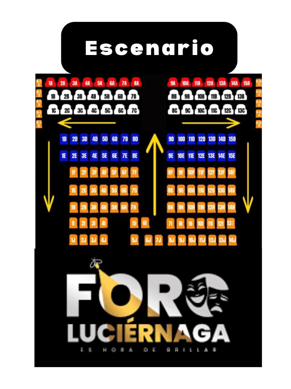 Foto de mapa de asientos disponibles del teatro Foro Luciérnaga  para la obra Por que no ¡¿Nos casamos?!  - COACALCO  